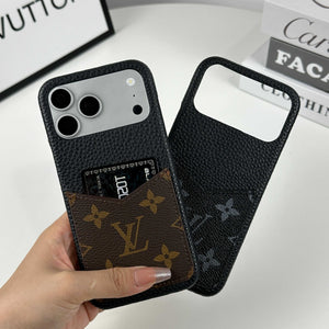 Elegant Leather Monogram iPhone Case With Card Holder Big Printing For iPhone 17 Series-RCLV081 - Runycase