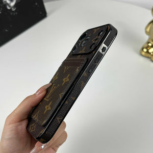 Leather Monogram iPhone Case With Magnetic Card Holder Big Printing For iPhone 17 Series-RCLV085 - Runycase