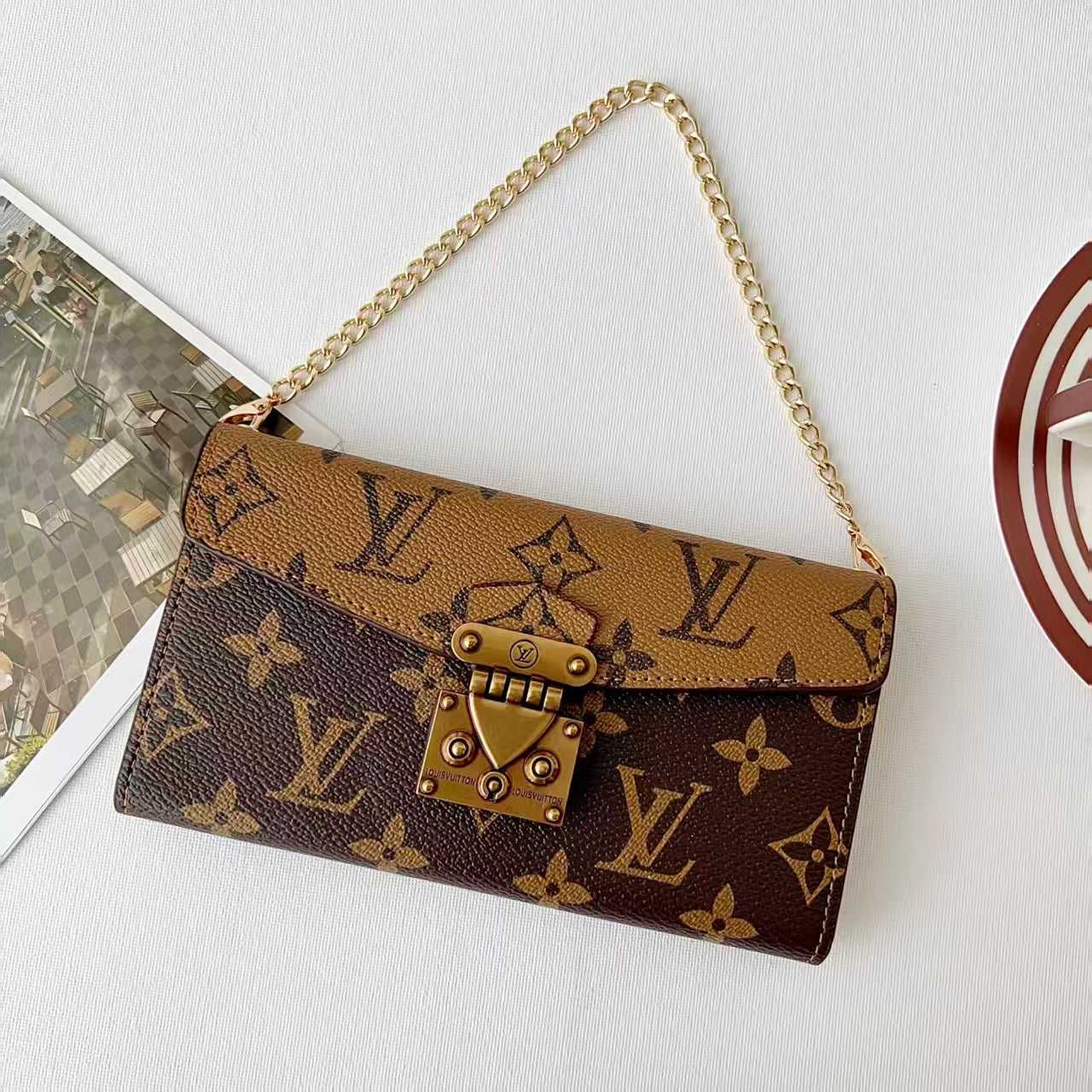 Premium Monogram iPhone Case With Wallet And Crossbody Strap For iPhone 17 Series-RCLV089 - Runycase