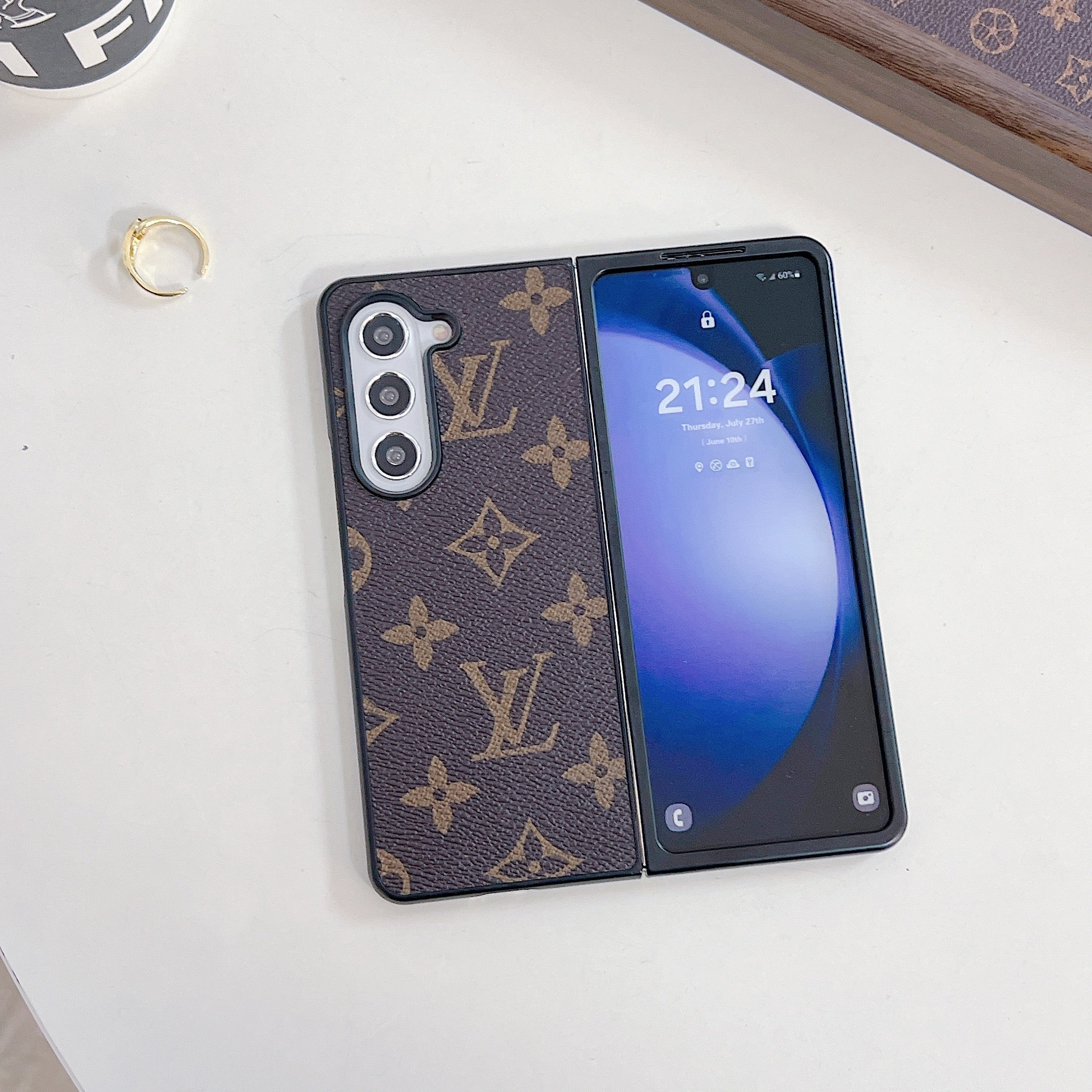 Premium Leather Monogram Samsung Galaxy Z Fold Series Case -RCLV104 - Runycase