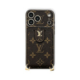 Classic Leather Monogram iPhone Case With Card Wallet And Crossbody Strap For iPhone 17 Series-RCLV183