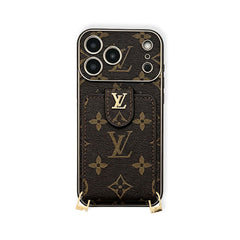 Coque iPhone Classique en Cuir Monogramme avec Porte-cartes et Bandoulière pour iPhone Série 17-RCLV183