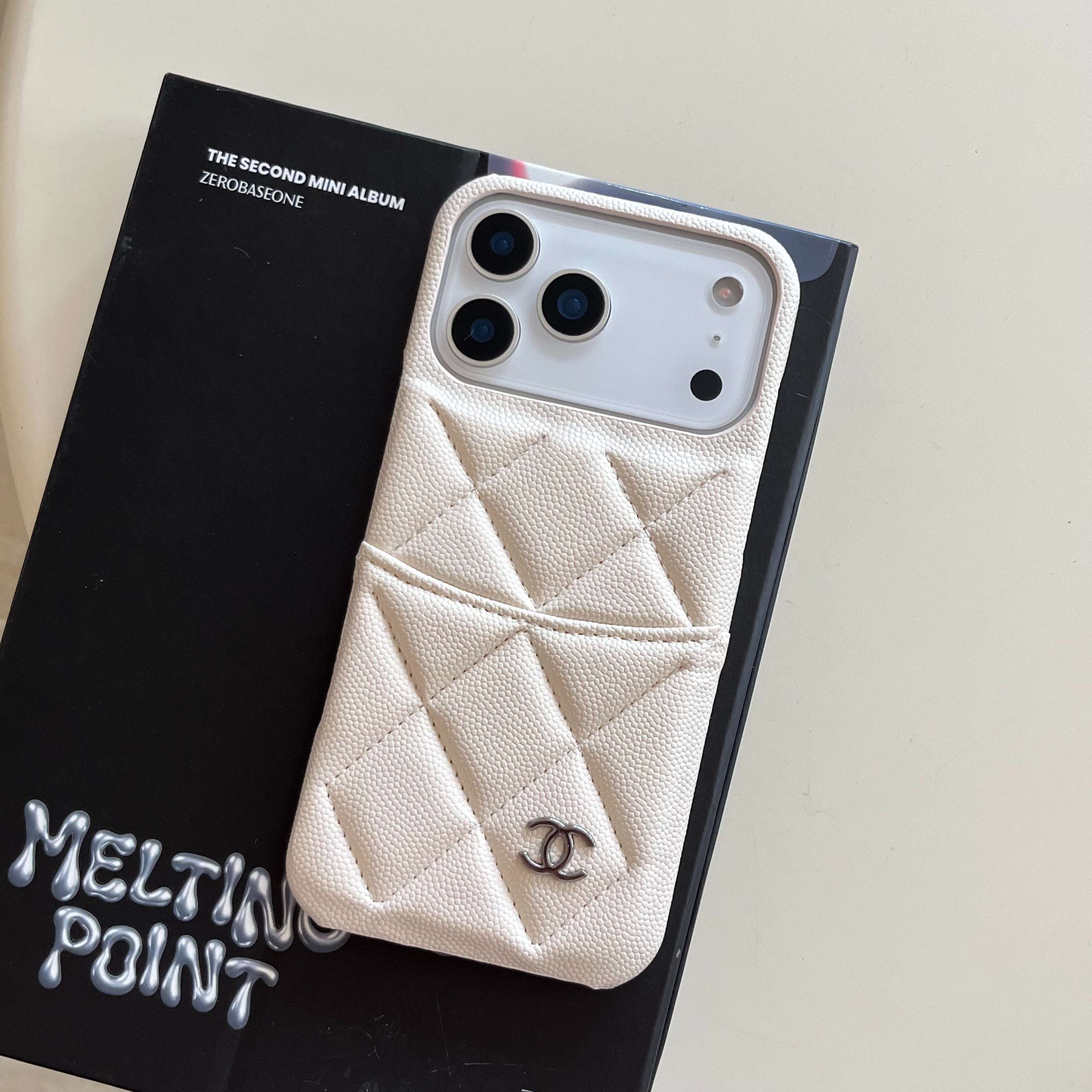 Luxury Leather CC iPhone Case With Card Holder White For iPhone 17 Series-RCCC158