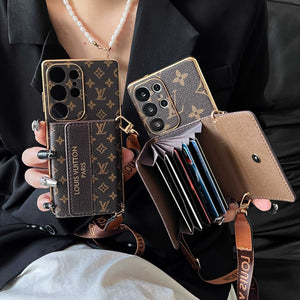 Stylish Leather Monogram Samsung Galaxy S Series Case With Wallet And Crossbody Strap-RCLV102 - Runycase