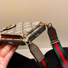 Luxury Leather GG iPhone Case With Card Wallet And Strap For iPhone 17 Series-RCGG182