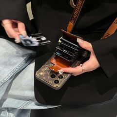 Étui élégant en cuir monogrammé avec porte-cartes et dragonne pour iPhone 17 Series-RCLV170