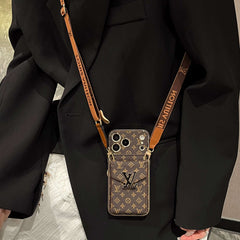 Premium Monogram iPhone Case With Card Wallet And Strap For iPhone 17 Series-RCLV185