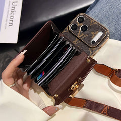 Luxury Leather Monogram iPhone Case With Wallet And Crossbody Strap For iPhone 17 Series-RCLV190