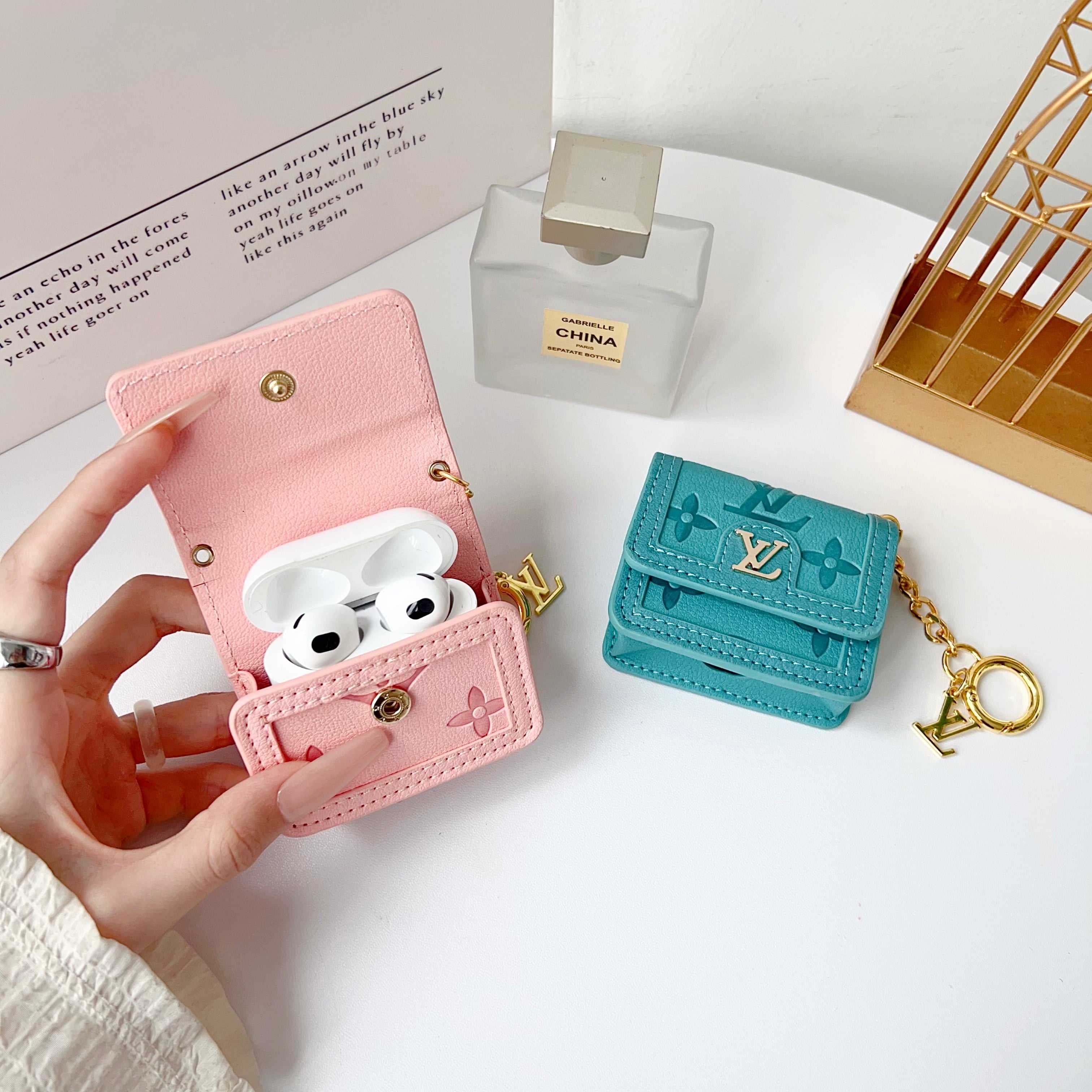Luxury Leather Monogram AirPods Cases Pink-RCLV128