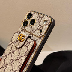 Coque iPhone GG en cuir de luxe avec porte-cartes et dragonne pour iPhone série 17-RCGG182