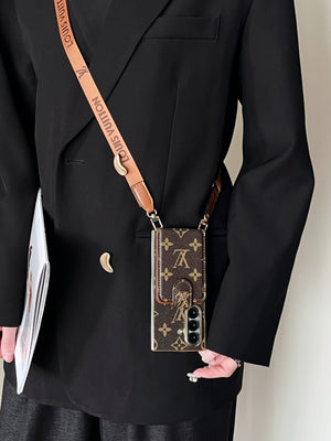 High-quality Leather Monogram Samsung Galaxy Z Fold Series Case With Card Wallet And Strap-RCLV100 - Runycase