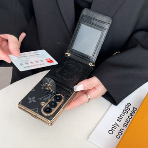 High-quality Leather Monogram Samsung Galaxy Z Fold Series Case With Card Wallet And Strap-RCLV100 - Runycase