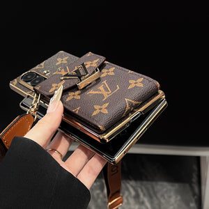 Luxury Monogram Samsung Galaxy Z Fold Series Case With Card Holder And Strap-RCLV093 - Runycase