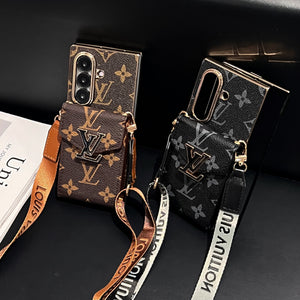 Luxury Monogram Samsung Galaxy Z Fold Series Case With Card Holder And Strap-RCLV093 - Runycase