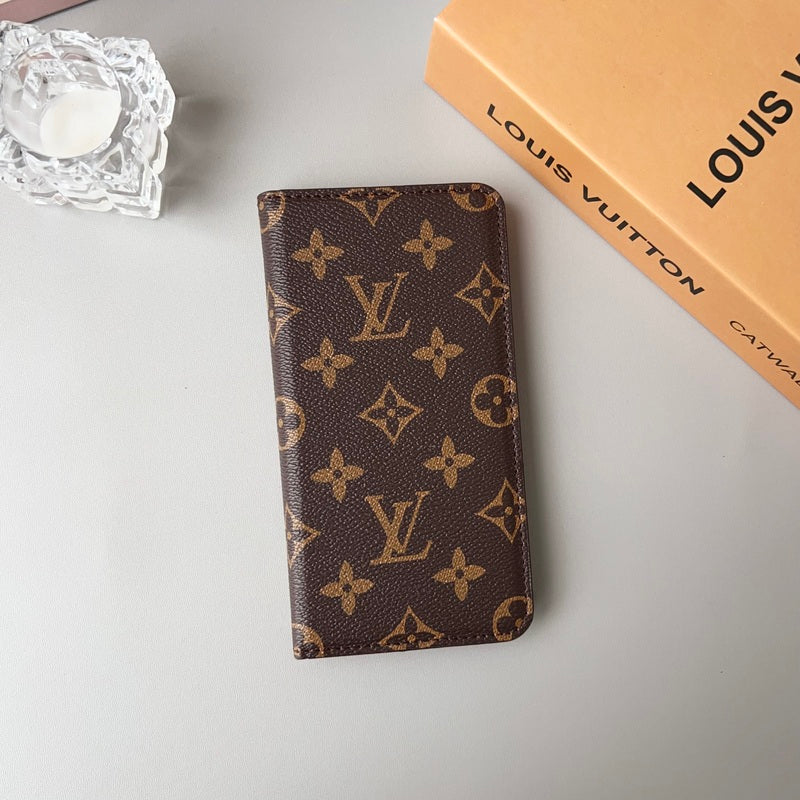 Luxury Folio Leather Monogram iPhone Case With Card Holder-RCLV171