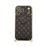 Elegant Leather Monogram iPhone Case With Wallet And Crossbody Strap For iPhone 17 Series-RCLV140