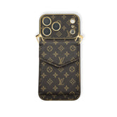 High-quality Leather Monogram iPhone Case With Wallet And Crossbody Strap For iPhone 17 Series-RCLV142