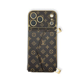 Classic Leather Monogram iPhone Case With Wallet And Crossbody Strap For iPhone 17 Series-RCLV141