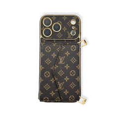 Étui monogramme portefeuille en cuir classique avec bandoulière pour iPhone 17 Series-RCLV141