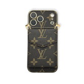 Premium Leather Monogram iPhone Case With Wallet And Crossbody Strap For iPhone 17 Series-RCLV135