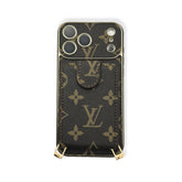 Refined Leather Monogram iPhone Case With Wallet And Crossbody Strap For iPhone 17 Series-RCLV133