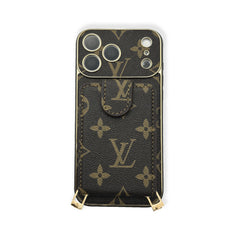 Étui iPhone en cuir raffiné avec monogramme, portefeuille et bandoulière pour iPhone 17 Series-RCLV133