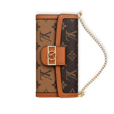 Luxury Leather Monogram iPhone Case With Flip Wallet And Crossbody Strap-RCLV193