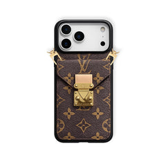 Refined Leather Monogram iPhone Case With Wallet And Crossbody Strap For iPhone 17 Series-RCLV173