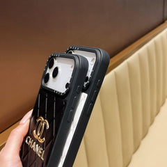 Étui iPhone en cuir de luxe CC pour la série iPhone 17 Noir-RCCC165