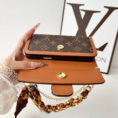 High-quality Leather Monogram iPhone Case With Flip Wallet And Chain-RCLV192