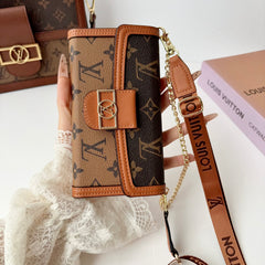 Luxury Leather Monogram iPhone Case With Flip Wallet And Crossbody Strap-RCLV193