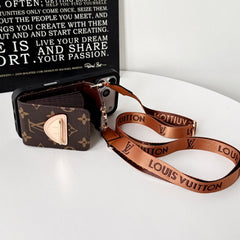 Leather Monogram iPhone Case With Card Holder And Crossbody Strap For iPhone 17 Series-CYLV216