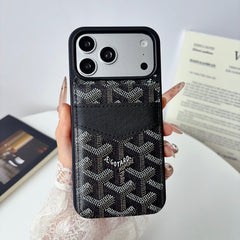 Luxury Leather GD iPhone Case With Card Holder For iPhone 17 Series-RCGD218