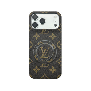 Leather Monogram iPhone Case With Magnetic Stand Small Printing For iPhone 17 Series-RCLV070 - Runycase