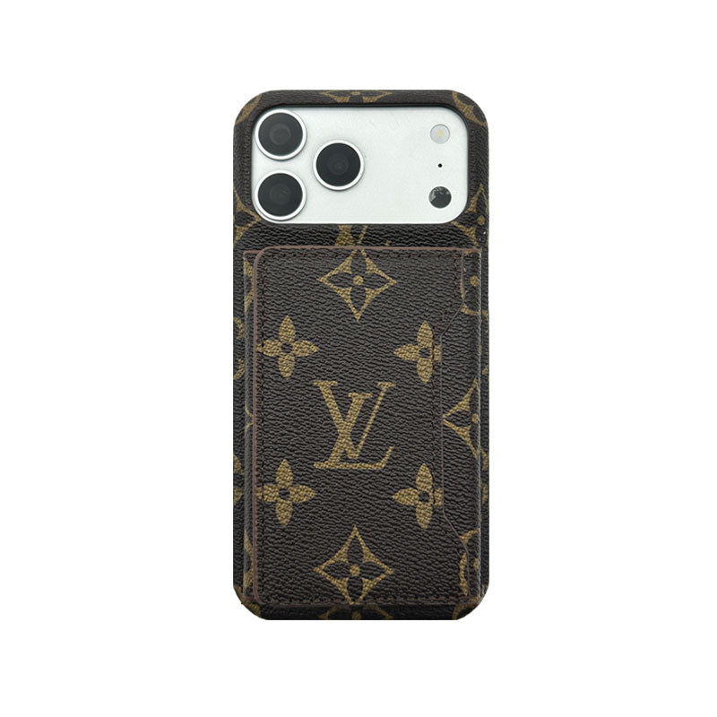 Luxury Leather Monogram iPhone Case With Magnetic Wallet Small Printing For iPhone 17 Series-RCLV079 - Runycase