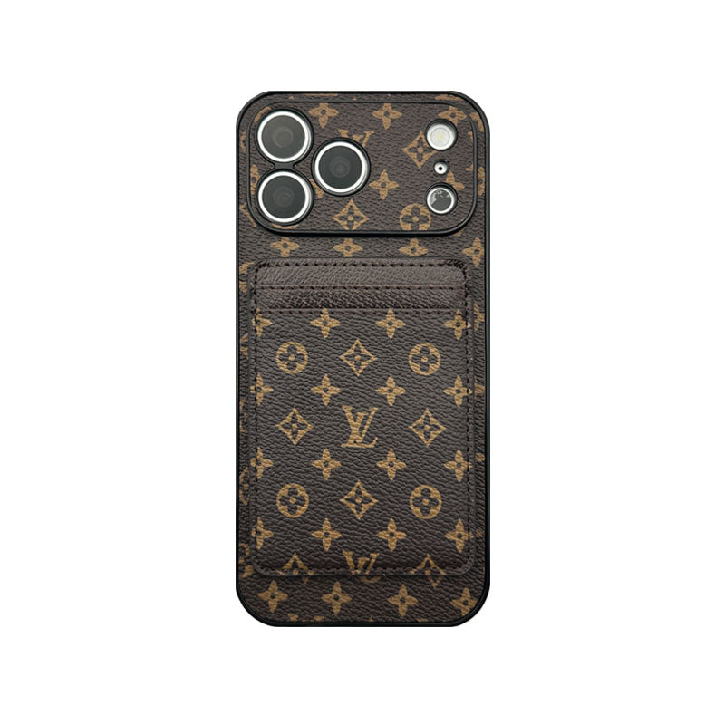 Leather Monogram iPhone Case With Magnetic Card Holder Big Printing For iPhone 17 Series-RCLV085 - Runycase