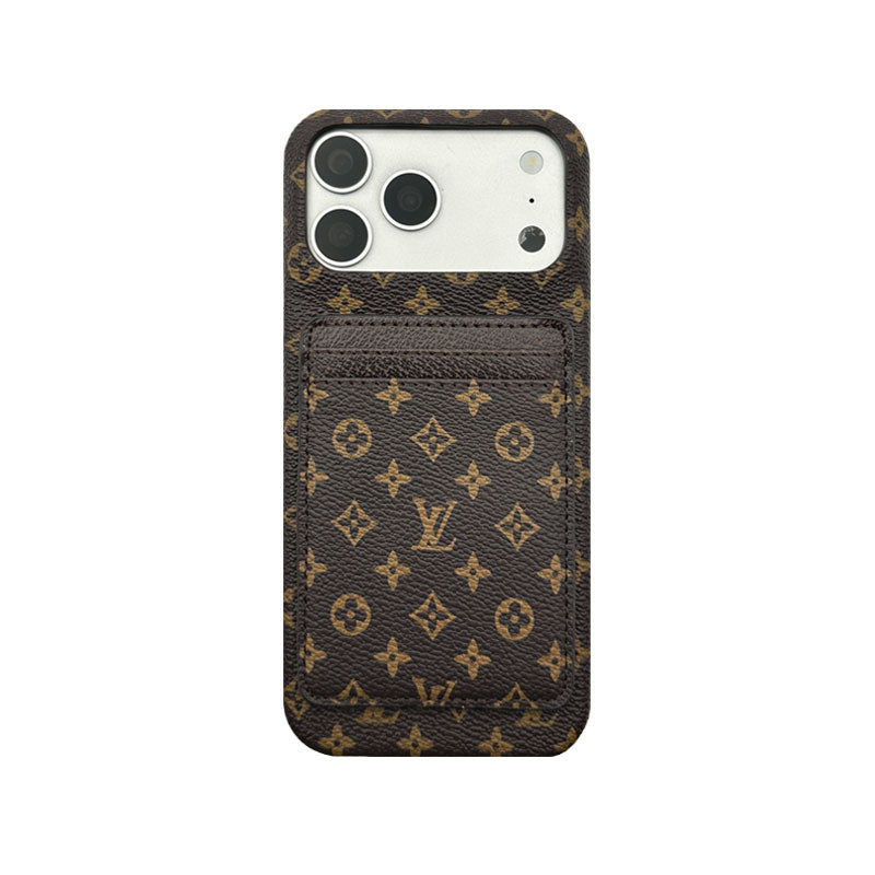Stylish Leather Monogram iPhone Case With Magnetic Card Holder Big Printing For iPhone 17 Series-RCLV075 - Runycase