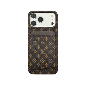 Stylish Leather Monogram iPhone Case With Magnetic Card Holder Big Printing For iPhone 17 Series-RCLV075 - Runycase