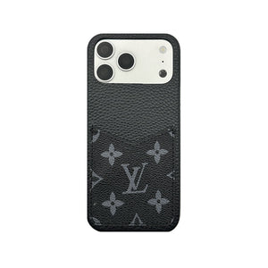 Elegant Leather Monogram iPhone Case With Card Holder Big Printing For iPhone 17 Series-RCLV081 - Runycase