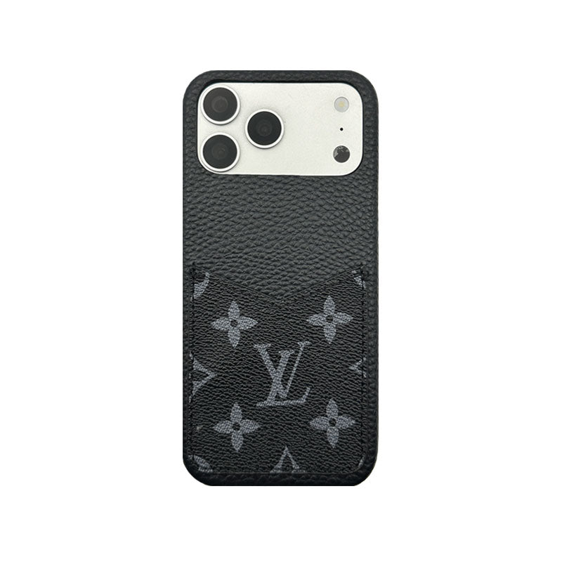 Elegant Leather Monogram iPhone Case With Card Holder Big Printing For iPhone 17 Series-RCLV081 - Runycase