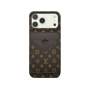 Luxury Leather Monogram iPhone Case With Magnetic Card Holder Big Printing For iPhone 17 Series-RCLV072 - Runycase