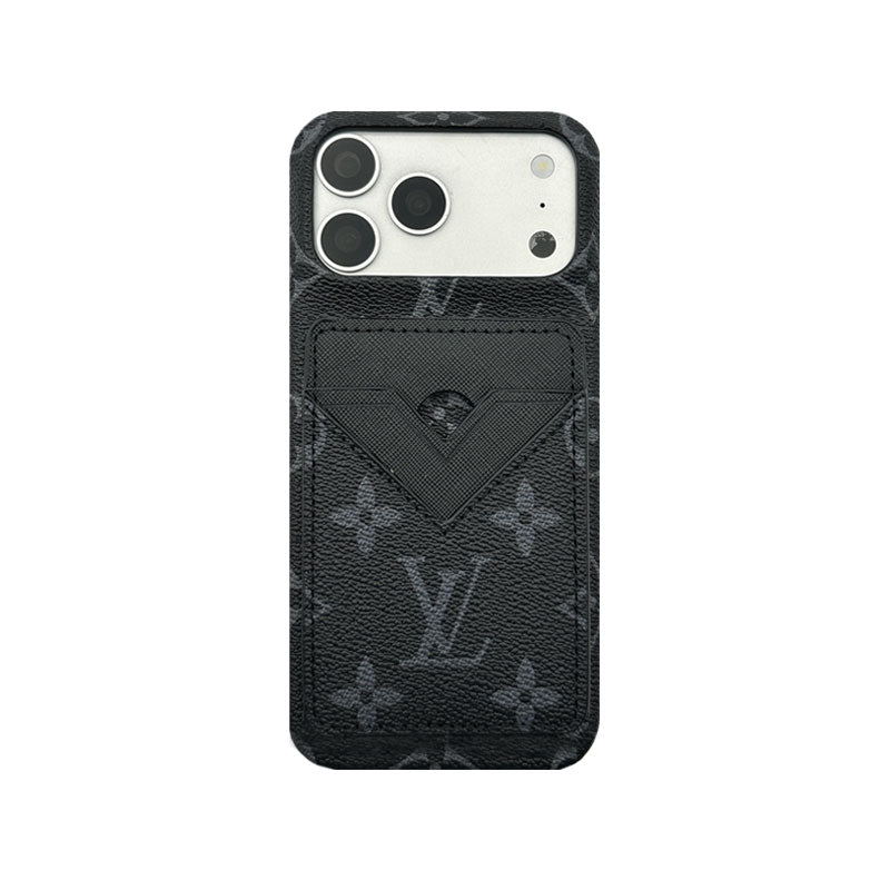 Luxury Leather Monogram iPhone Case With Magnetic Card Holder Big Printing For iPhone 17 Series-RCLV072 - Runycase