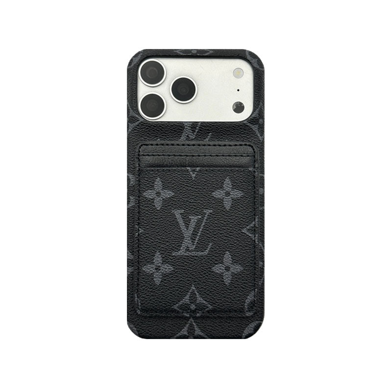 Stylish Leather Monogram iPhone Case With Magnetic Card Holder Big Printing For iPhone 17 Series-RCLV075 - Runycase