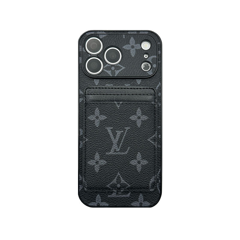 Leather Monogram iPhone Case With Magnetic Card Holder Big Printing For iPhone 17 Series-RCLV085 - Runycase