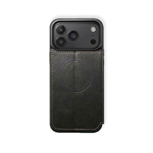 Black leather phone case with integrated card holder. - Runycase