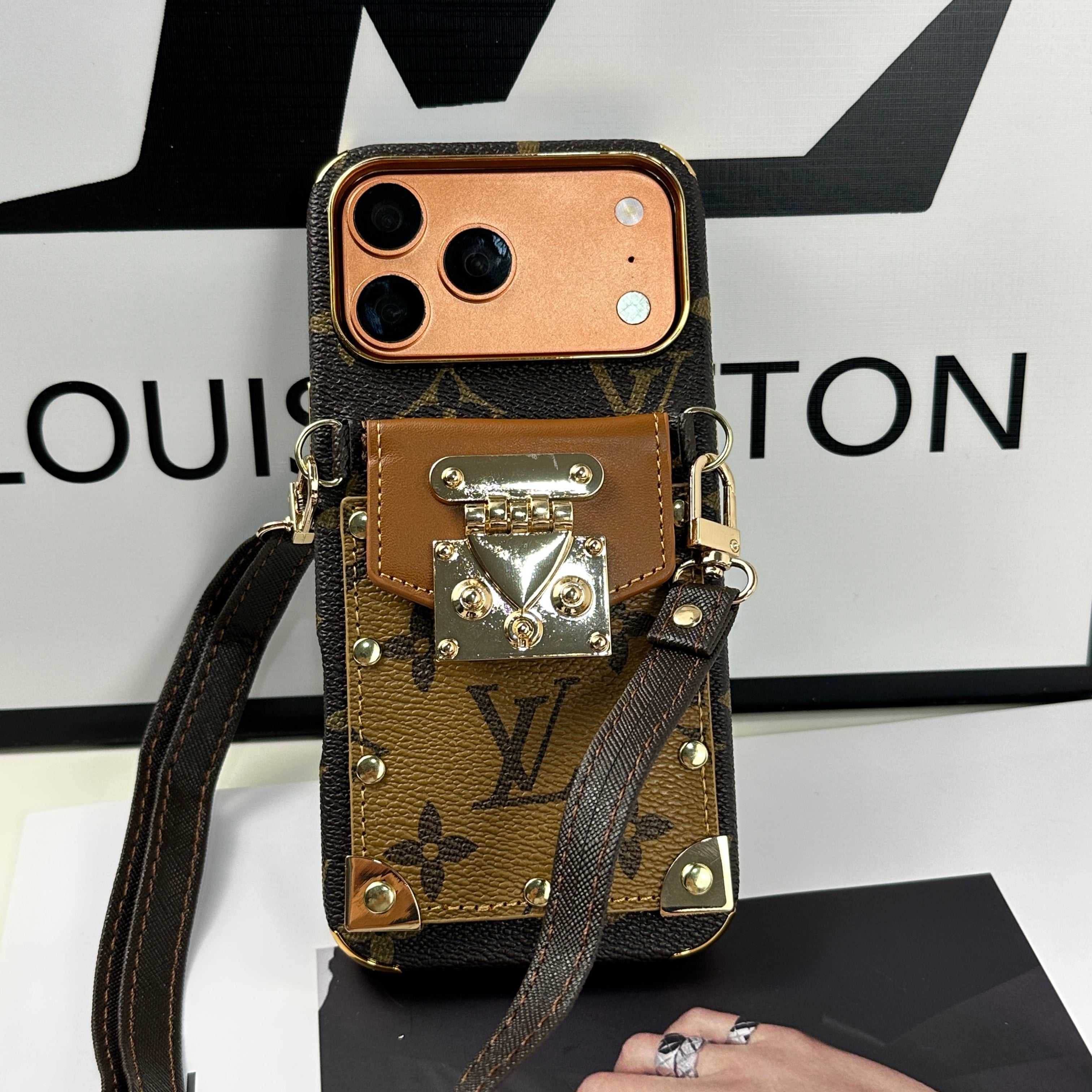 Refined leather  Monogram iPhone Case With Wallet And Crossbody Strap For iPhone 17 Series Brown-RCLV138