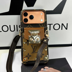 Refined leather  Monogram iPhone Case With Wallet And Crossbody Strap For iPhone 17 Series Brown-RCLV138