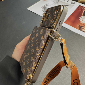Classic Leather Monogram iPhone Case With Wallet And Crossbody Strap For iPhone 17 Series-RCLV141