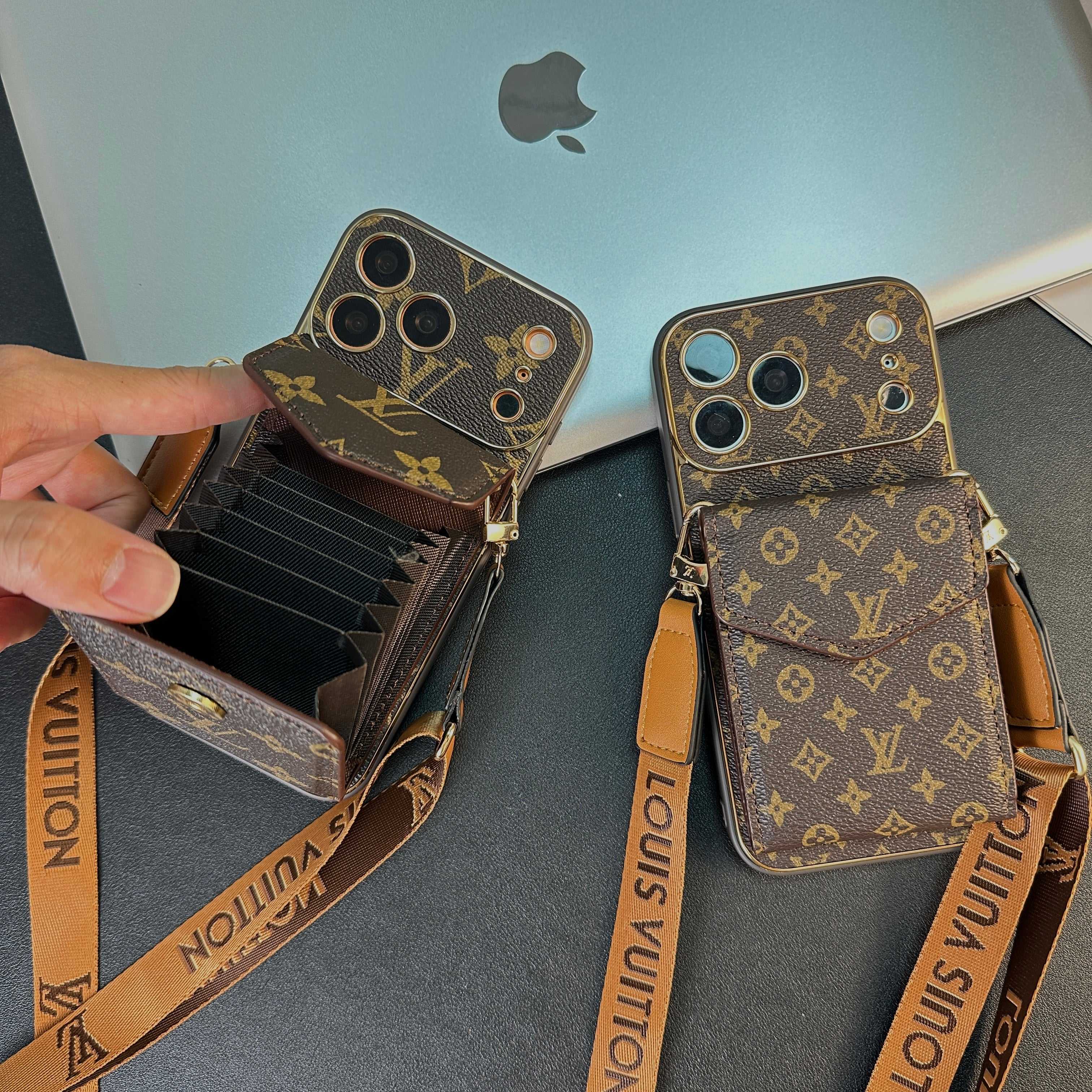 High-quality Leather Monogram iPhone Case With Wallet And Crossbody Strap For iPhone 17 Series-RCLV142