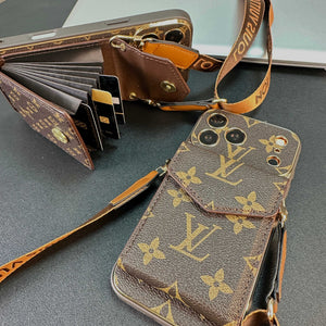 High-quality Leather Monogram iPhone Case With Wallet And Crossbody Strap For iPhone 17 Series-RCLV142